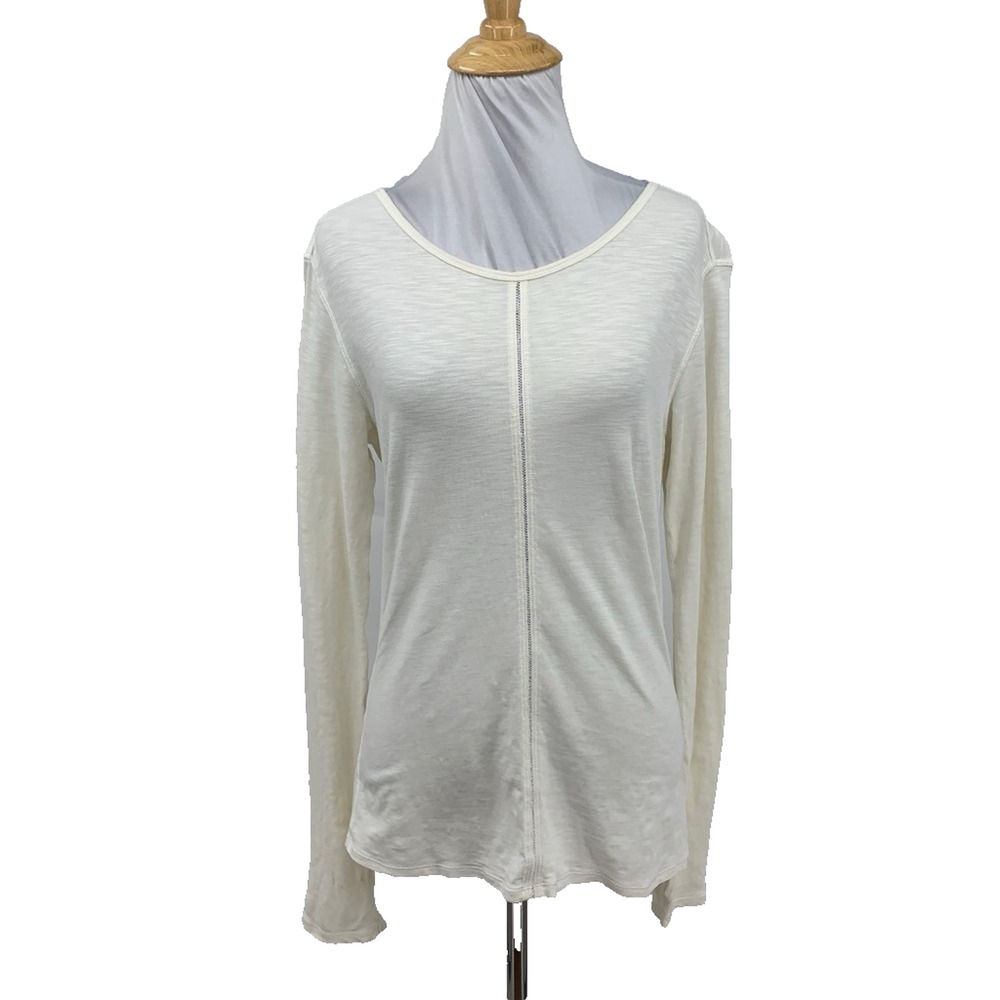 Lululemon Shirt Womens 6/8 Ivory Long Sleeve Split Seam Panel Thumbholes Slub